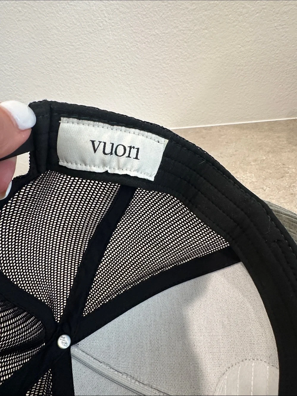 Vuori Olive Corduroy Patch Trucker Hat with Black Mesh